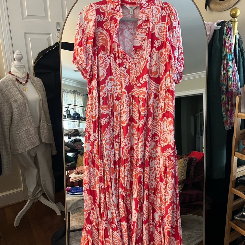 Floral Red and White Dress